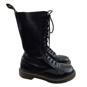 Dr. Martens 1914 Smooth Leather Tall Boots Black 14 Eye Combat Womens 8 US L